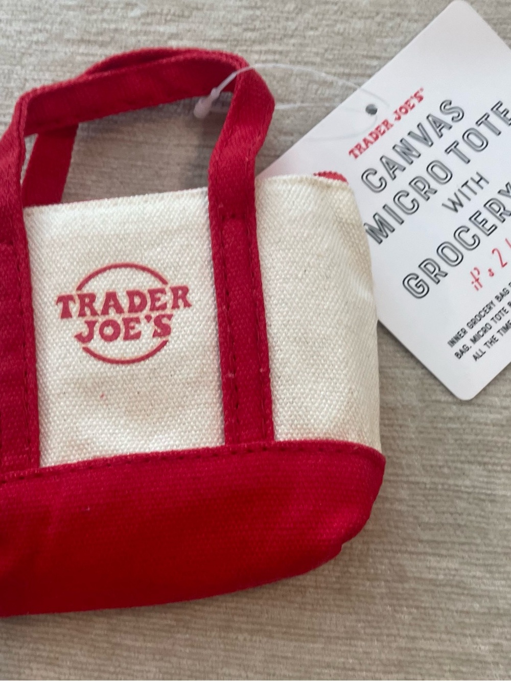 Trader Joe's Mini Canvas Tote Bag in Cream and Red